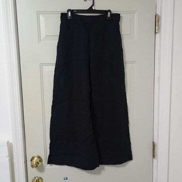 MNG 100% Linen Wide-Leg Pants M Womens Elastic Waist Relaxed Fit Black - Picture 1 of 10